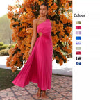 Damen Maxikleid mit Raffiniertem Faltenwurf und Asymmetrischem Design R&B