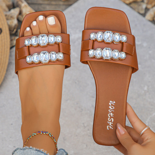 Damen Glamouröse Badesandalen mit funkelnden Strassverzierungen R&B