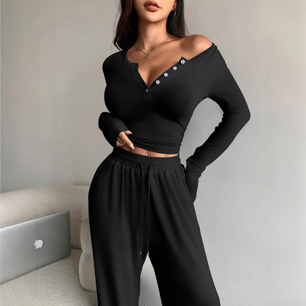 Damen Set aus lässigem Langarmoberteil und bequemen Palazzohose R&B