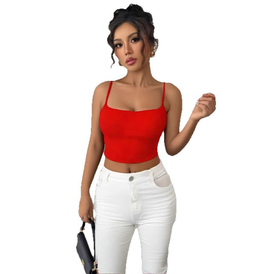 Damen Crop-Top mit verstellbaren Spaghetti-Trägern und figurbetontem Schnitt R&B