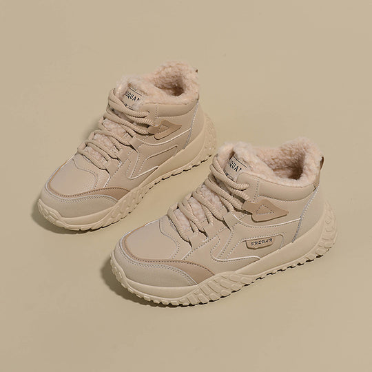 Damen trendige High-Top Sneakers mit weichem Fleece-Futter und rutschfester Laufsohle R&B