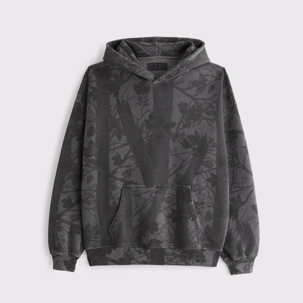 Unisex nan lockerer Kapuzensweat mit dezenter Blätterstruktur, doppelter Kapuze ohne Kordelzug und Kängurutasche R&B