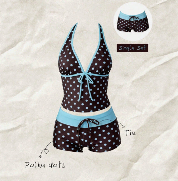 Damen Tankini mit modischem Punktmuster und verstellbarem Halter R&B