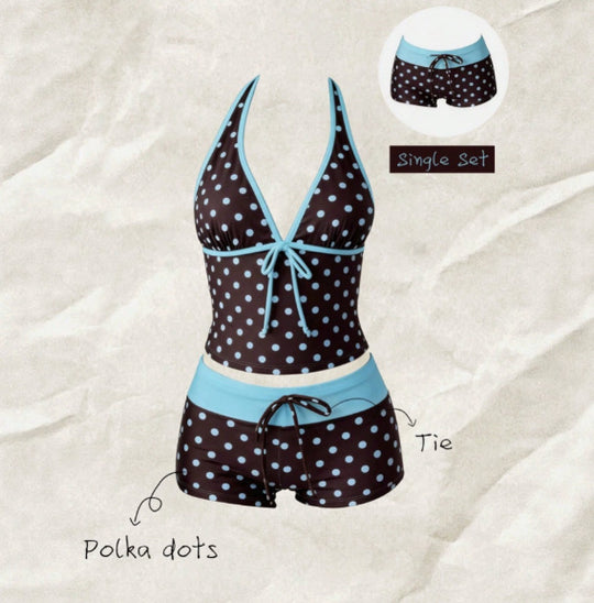 Damen Tankini mit modischem Punktmuster und verstellbarem Halter R&B