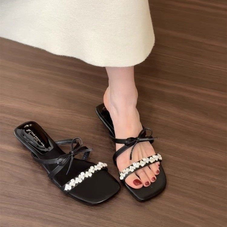 Damen elegante Flip-Flops mit funkelndem Strass und modischem Riemendesign EB