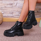 Damen robuste Chunky Stiefel mit hohem Plateausohle und schnürbarem Design R&B