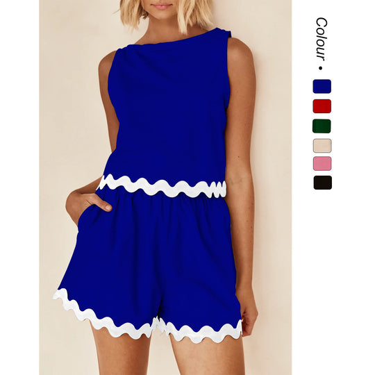 Damen Zweiteiler Set mit schickem Top und luftigen Shorts R&B
