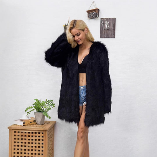 Damen Luxuriöser Kunstpelz-Parka mit offenem Schnitt R&B