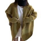 Damen Oversized Strickjacke mit fransigen Details und offenem Schnitt R&B