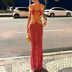 Damen Maxikleid mit raffiniertem Cut-Out-Design und zarten Trägern R&B