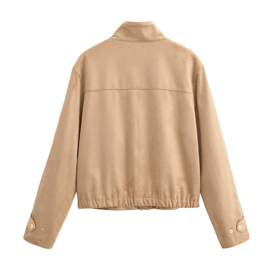 Damen Kunstlederjacke mit Stehkragen und praktischen Eingrifftaschen R&B