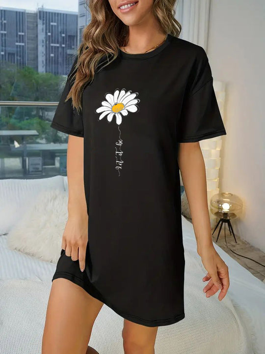 Damen T-Shirt-Kleid mit künstlerischem Blumenmotiv und figurbetontem Schnitt R&B
