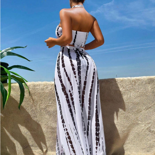 Damen Bikini-Set mit elegantem Maxirock und femininem Oberteil R&B