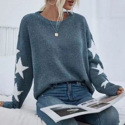 Damen Modischer Strickpullover mit Sternen-Muster R&B