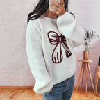 Damen Grobstrickpullover mit verspieltem Schleifenmotiv R&B