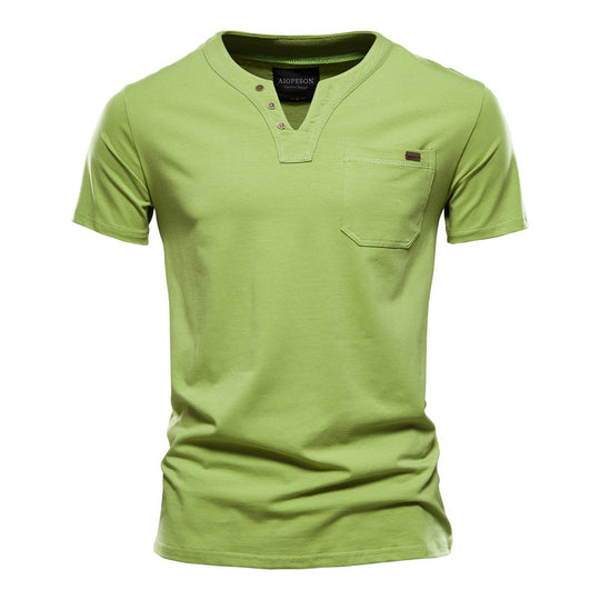 Herren Kurzarm-Shirt mit modernem Henley-Ausschnitt und Brusttasche R&B
