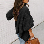 Damen Oversized Strickpullover mit Ballonärmeln und Strukturdesign R&B