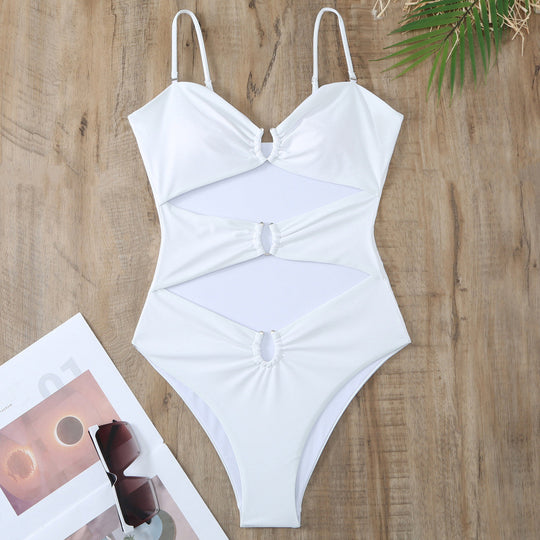 Damen Einteiler Badeanzug mit raffinierten Cut-Outs und stilvollem Wickeldetail R&B