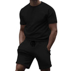Herren nan kurzärmeliges Sweat-Set aus weichem Sweatstoff mit Rundhalsshirt und Kordelzug-Shorts R&B
