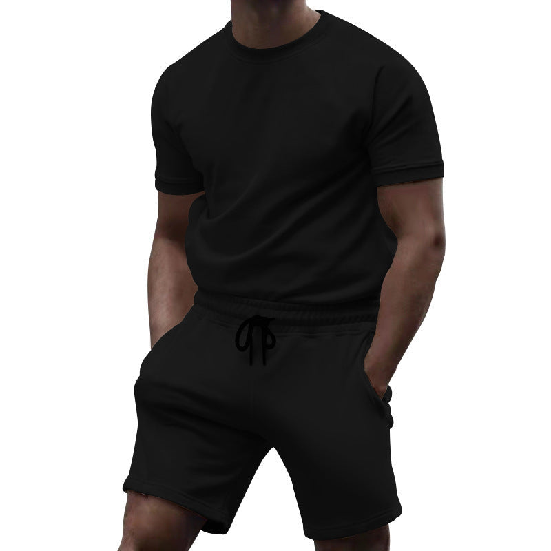 Herren nan kurzärmeliges Sweat-Set aus weichem Sweatstoff mit Rundhalsshirt und Kordelzug-Shorts R&B