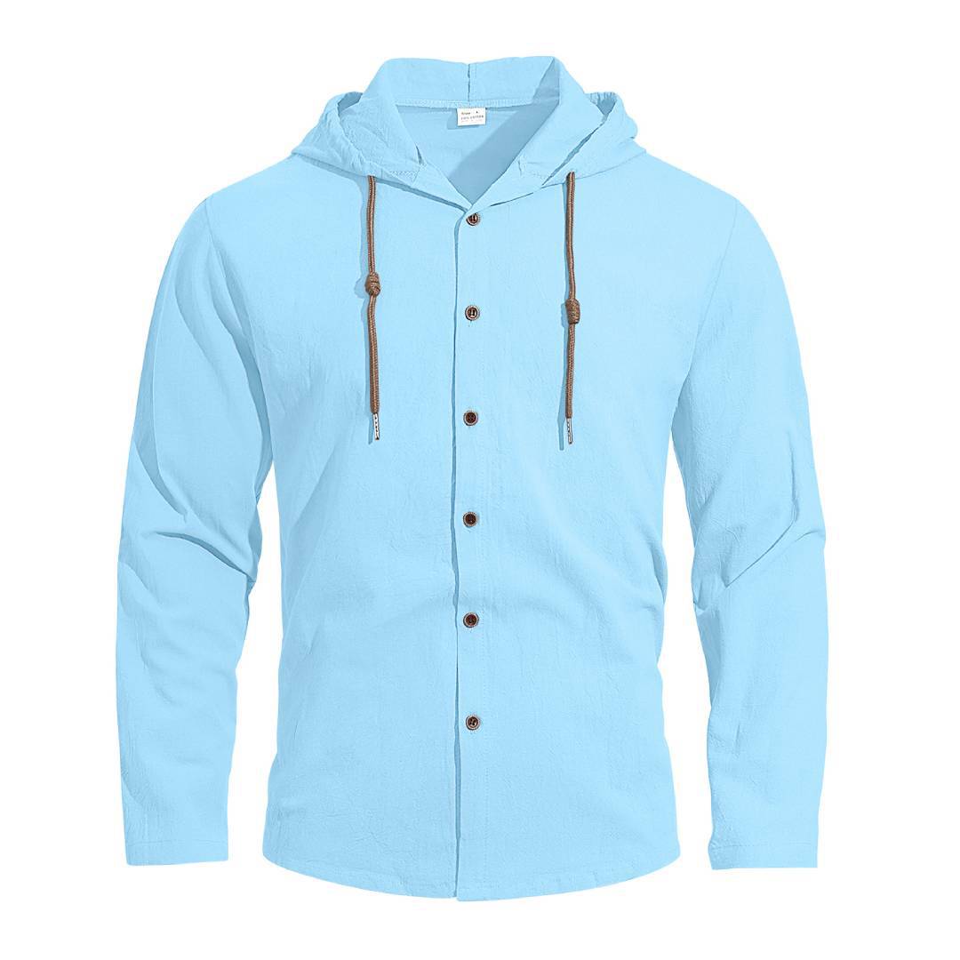 Herren nan Kapuzenhemd im Leinen-Look mit durchgehender Knopfleiste und Kordelzug R&B