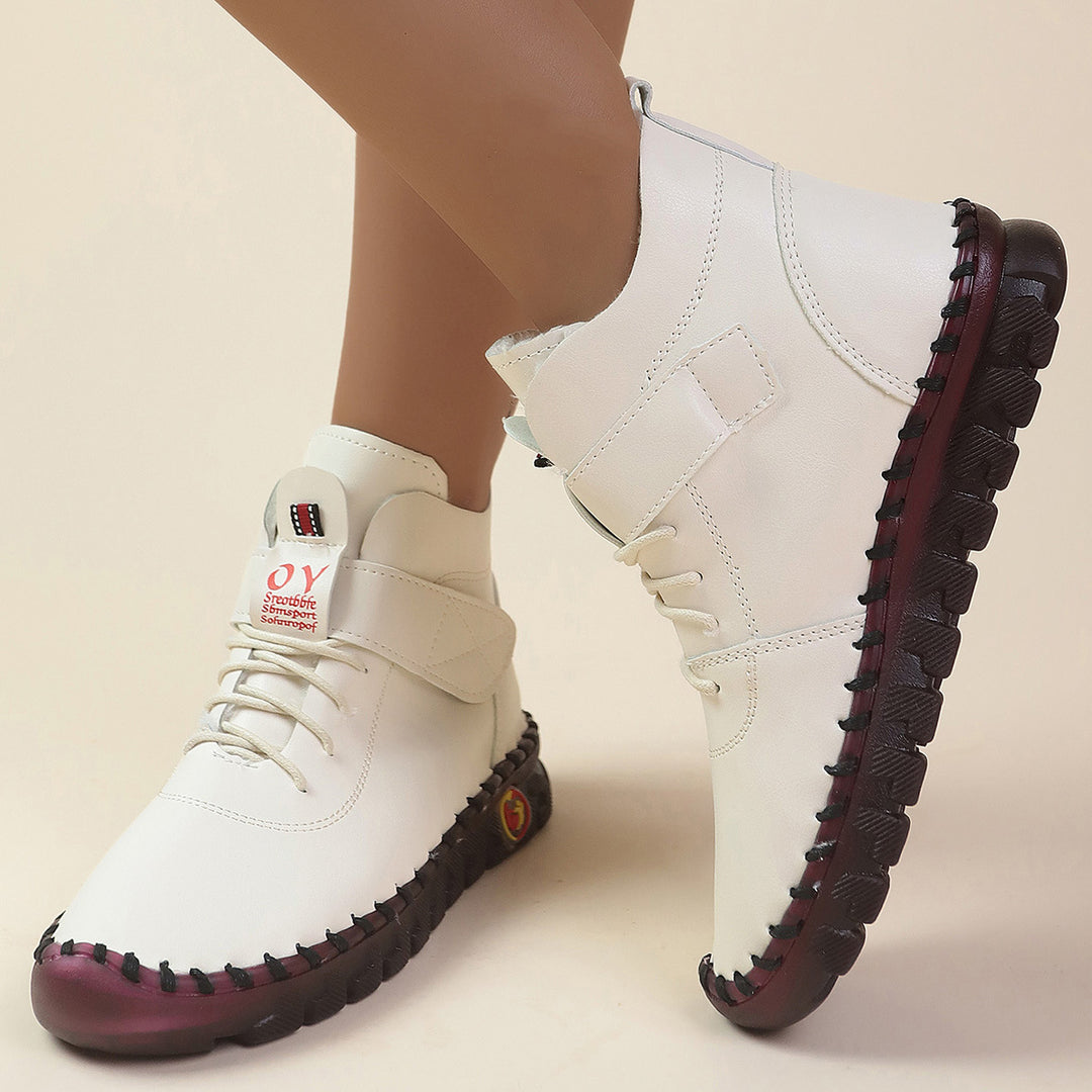 Damen Schnürstiefel mit weichem Kunstleder und praktischer Schnalle R&B