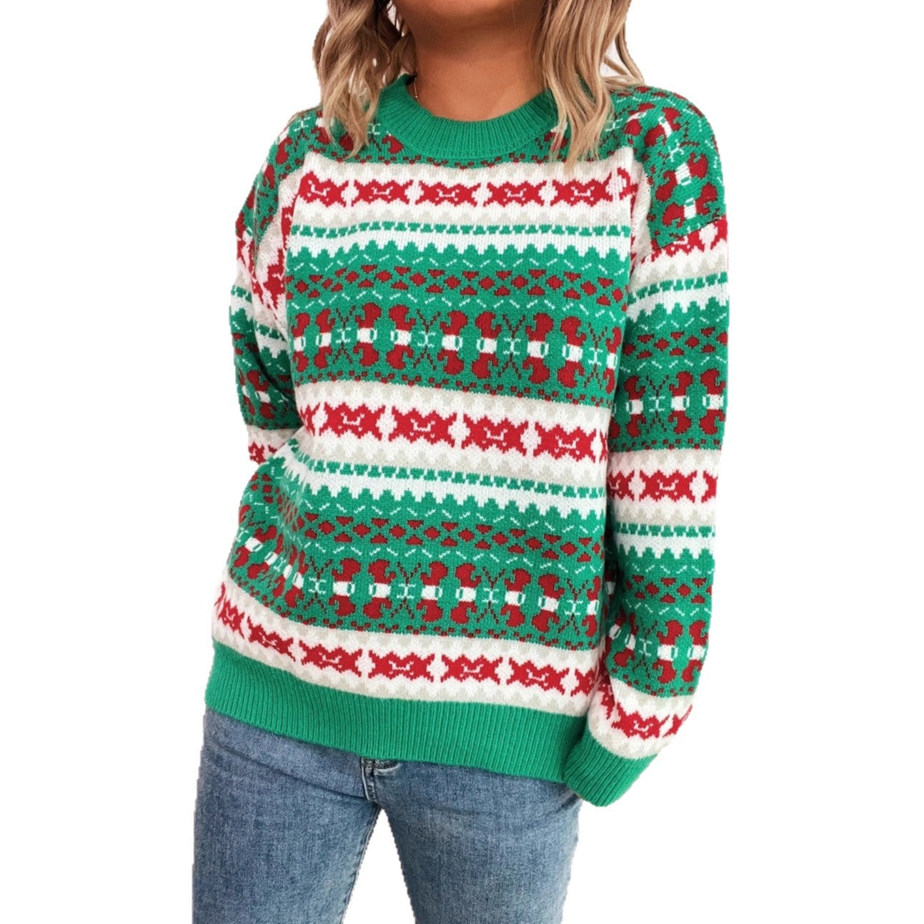 Damen Weihnachts-Pullover mit festlichem Motiv und lockerer Passform R&B