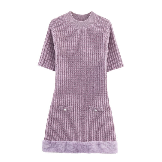 Damen Strickkleid mit dekorativen Taschen und kuscheligem Saum R&B