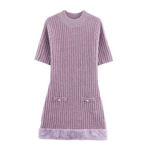 Damen Strickkleid mit dekorativen Taschen und kuscheligem Saum R&B