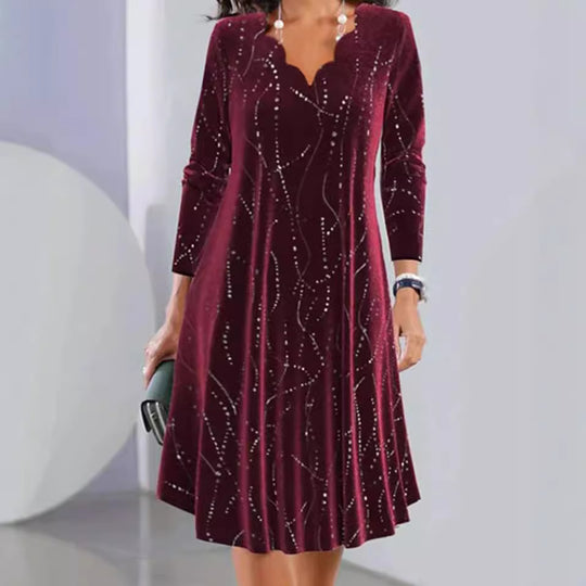 Damen nan Samt-A-Linienkleid mit geschwungener Ausschnittkante und Strassbesatz R&B