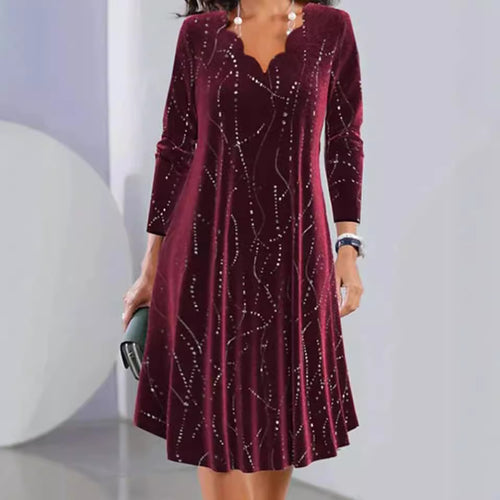 Damen nan Samt-A-Linienkleid mit geschwungener Ausschnittkante und Strassbesatz R&B