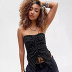 Damen gestreiftes Top mit Rüschendetails und modischem BindR&Band R&B