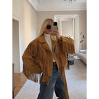 Damen Wildlederjacke mit Fransen und großzügigen Ärmeln R&B