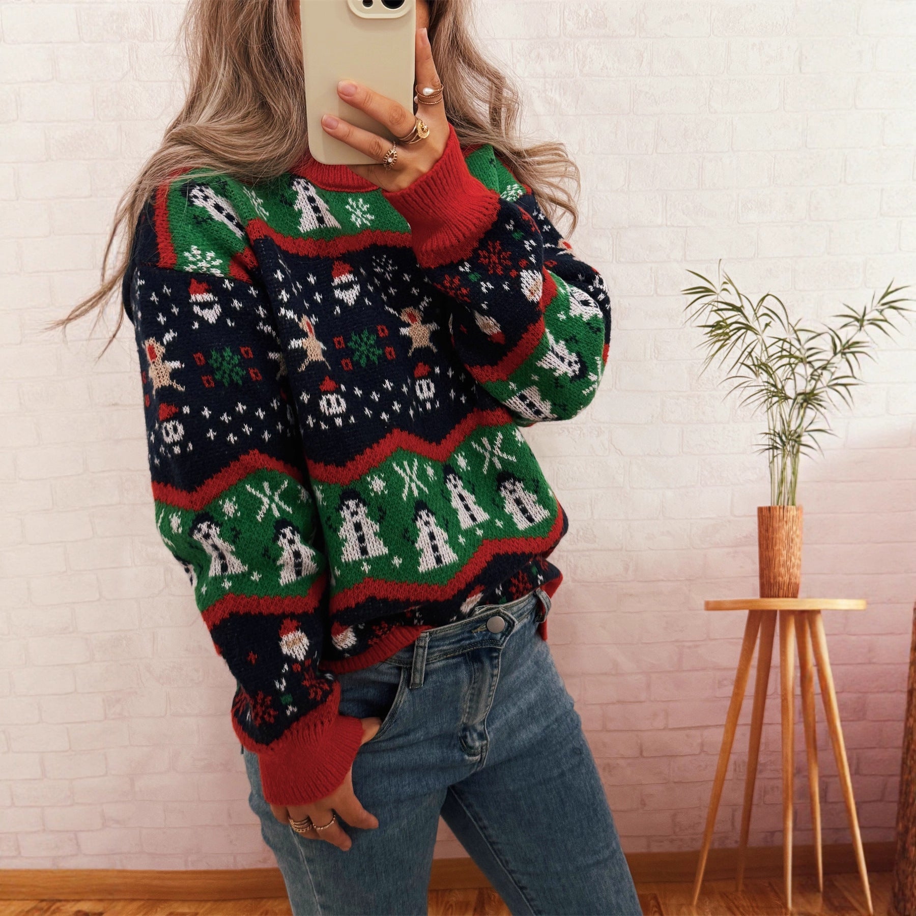 Damen Weihnachtspullover mit fröhlichem Motiv und lässigem Schnitt R&B