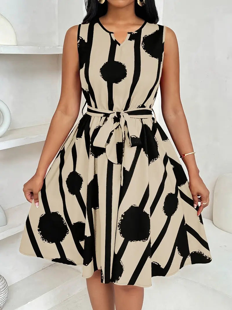 Damen Elegantes Kleid mit grafischem Muster und Taillengürtel R&B