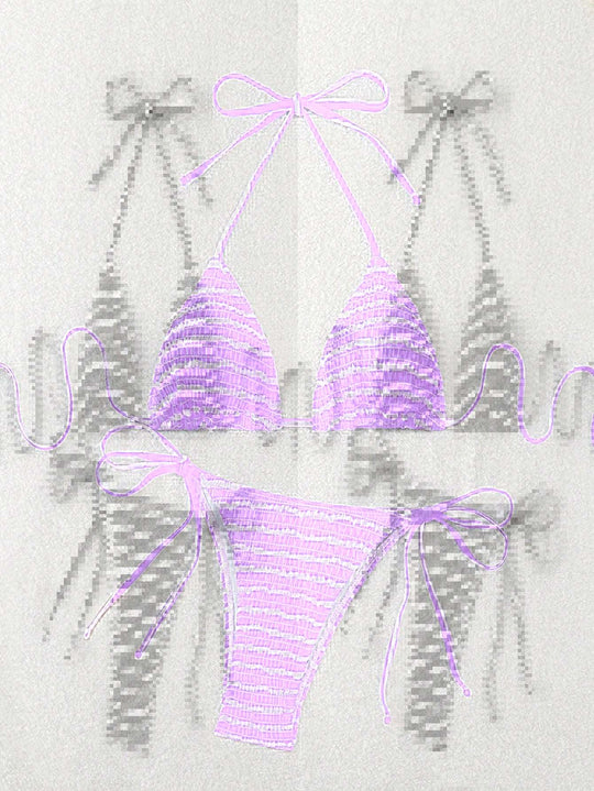 Damen Triangel-Bikini mit feinem Streifenmuster und raffinierten Bindebändern R&B