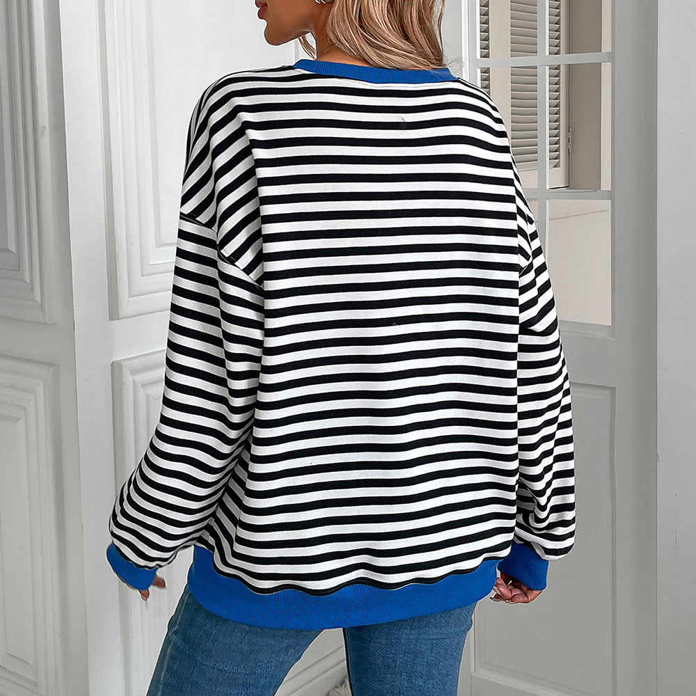 Damen gestreifter Pullover mit lockerer Passform R&B