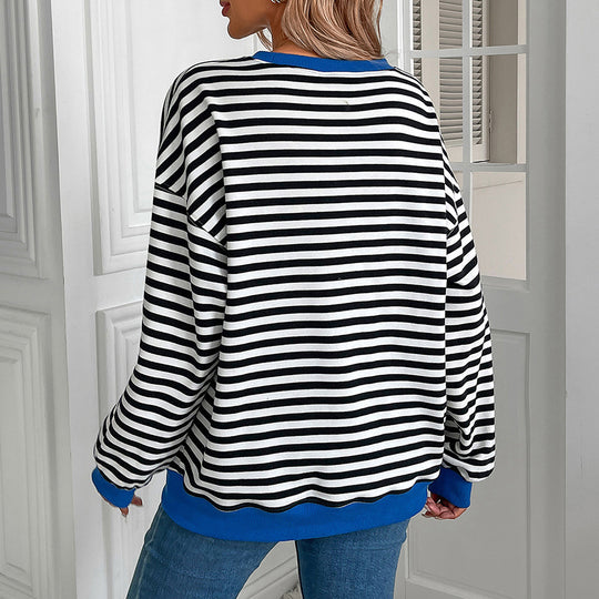 Damen gestreifter Pullover mit lockerer Passform R&B