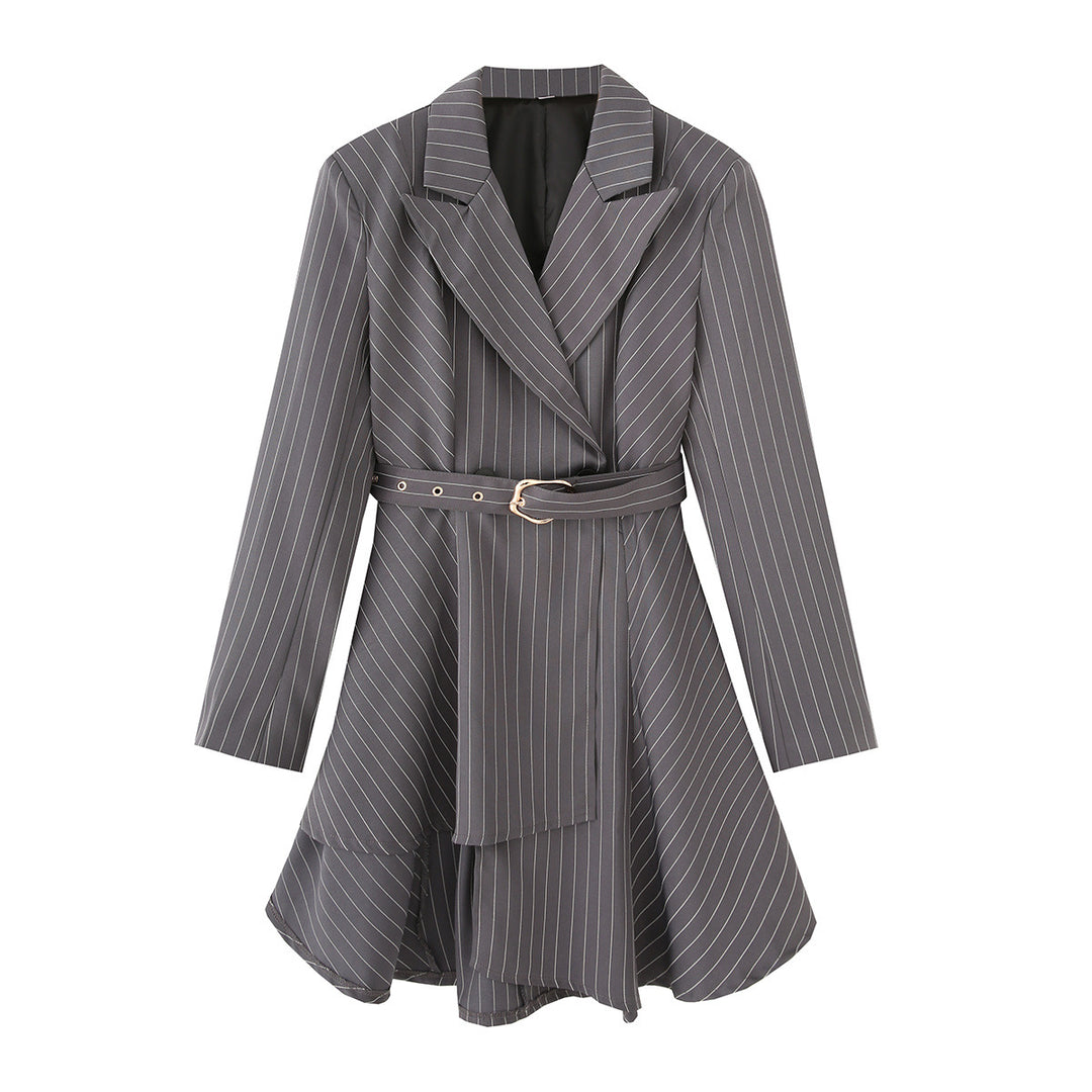 Damen gestreifte Blazerjacke mit definiertem Taillenschnitt und elegantem Gürtel R&B