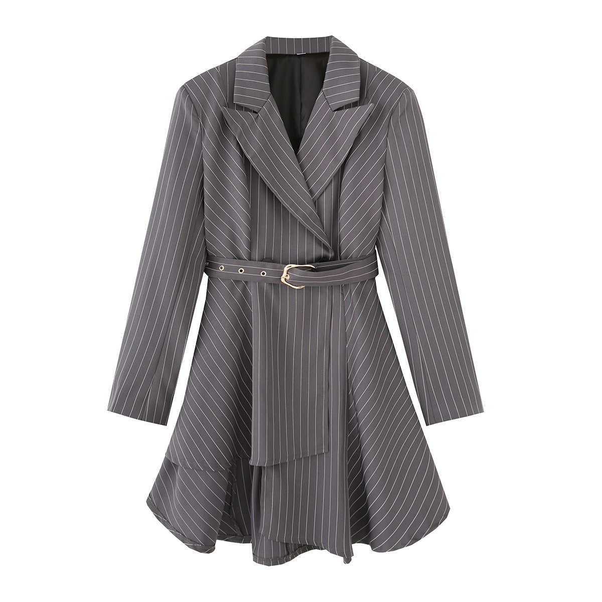 Damen gestreifte Blazerjacke mit definiertem Taillenschnitt und elegantem Gürtel R&B