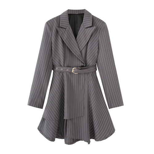 Damen gestreifte Blazerjacke mit definiertem Taillenschnitt und elegantem Gürtel R&B