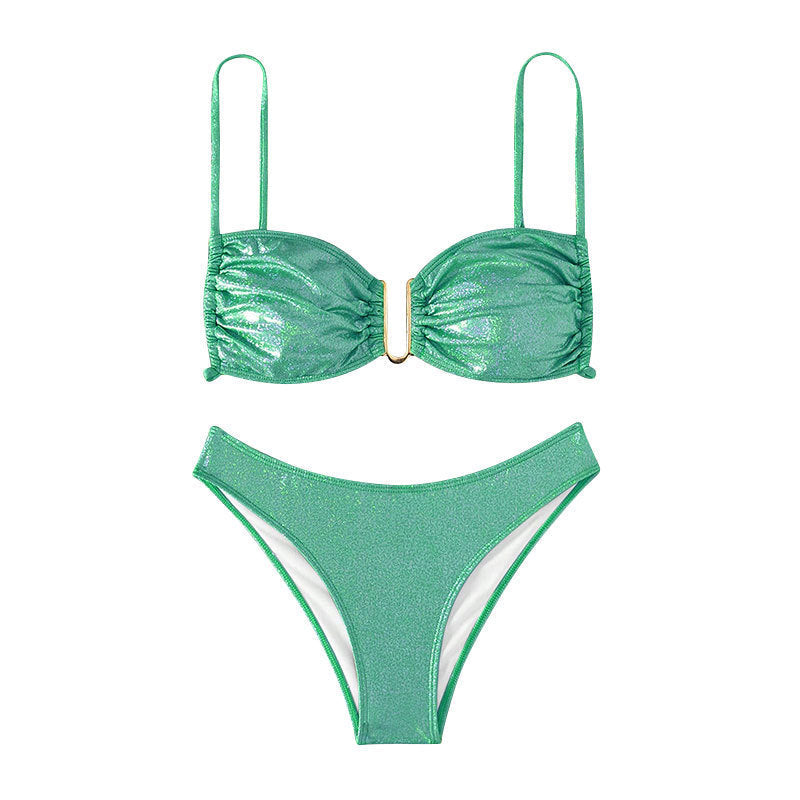 Damen glitzernder Bikini mit verstellbaren Trägern und elegantem Detail