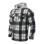 Herren Karierte Flanelljacke mit Hoodie und zwei Brusttaschen R&B