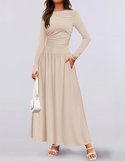 Damen Langärmliges Maxikleid mit eleganten Rüschendetails und praktischen Taschen R&B