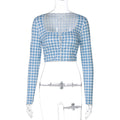 Damen cropped Langarmbluse mit Karomuster R&B