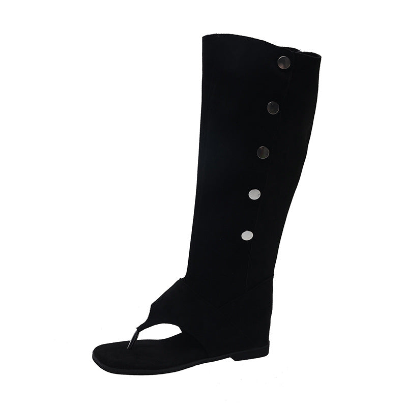 Damen offene Stiefel mit modischem Riemendesign und eleganten Knopfdetails R&B