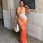 Damen Maxikleid mit schmeichelndem Watercolor-Effekt und tiefem V-Ausschnitt R&B