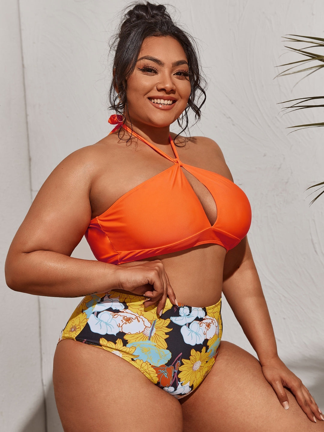 Damen Bikini-Set mit hoher Taille und verspieltem Blumenmuster R&B