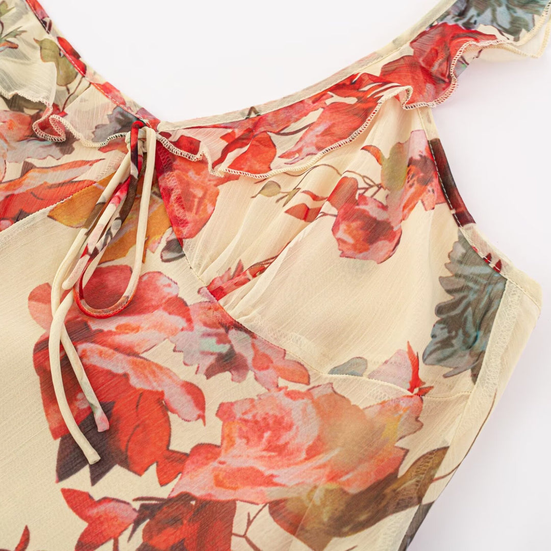 Damen Maxikleid mit zarten Rüschen und floralem Muster R&B