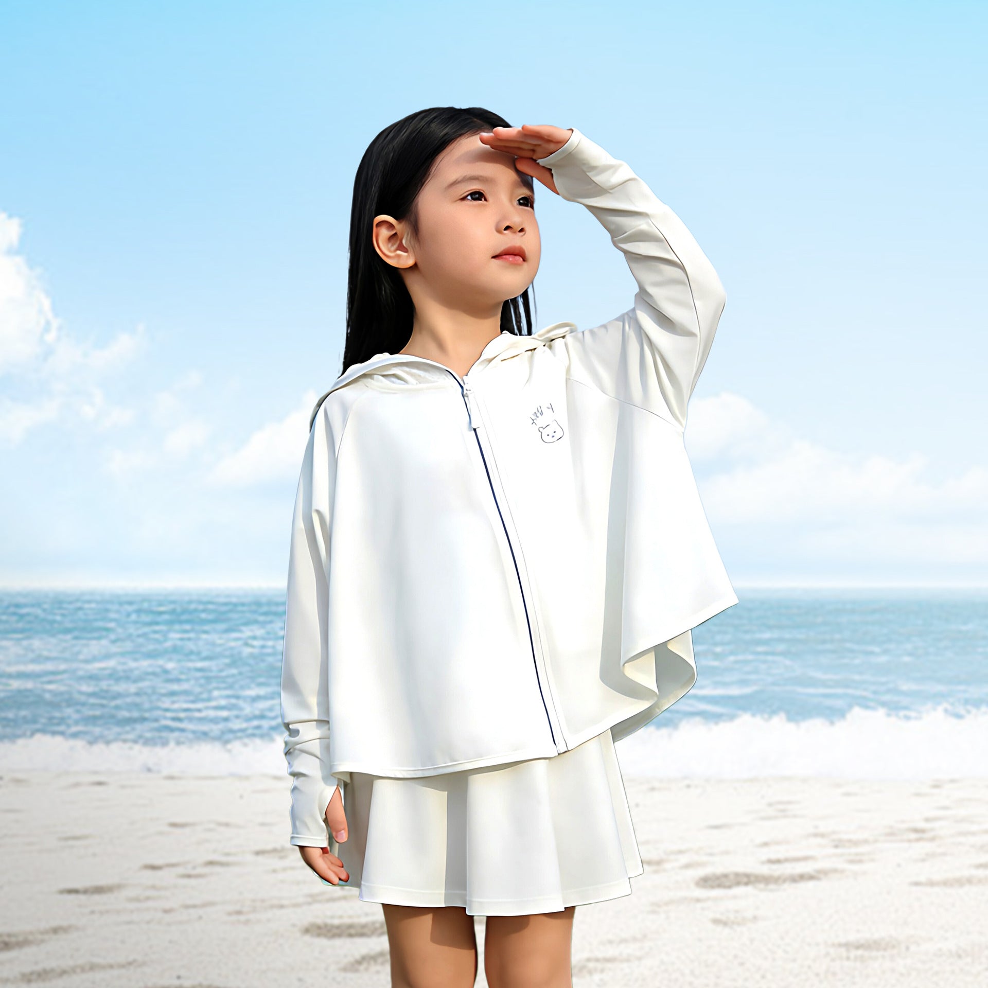 Damen nan Kinder UV-Schutz Sonnenjacke mit Kapuze und integrierter Gesichtsabdeckung  R&B